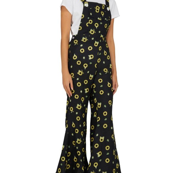 Sleeper Baccara Linen Sunflower Flare Leg Jumpsuit - Picture 11 of 12